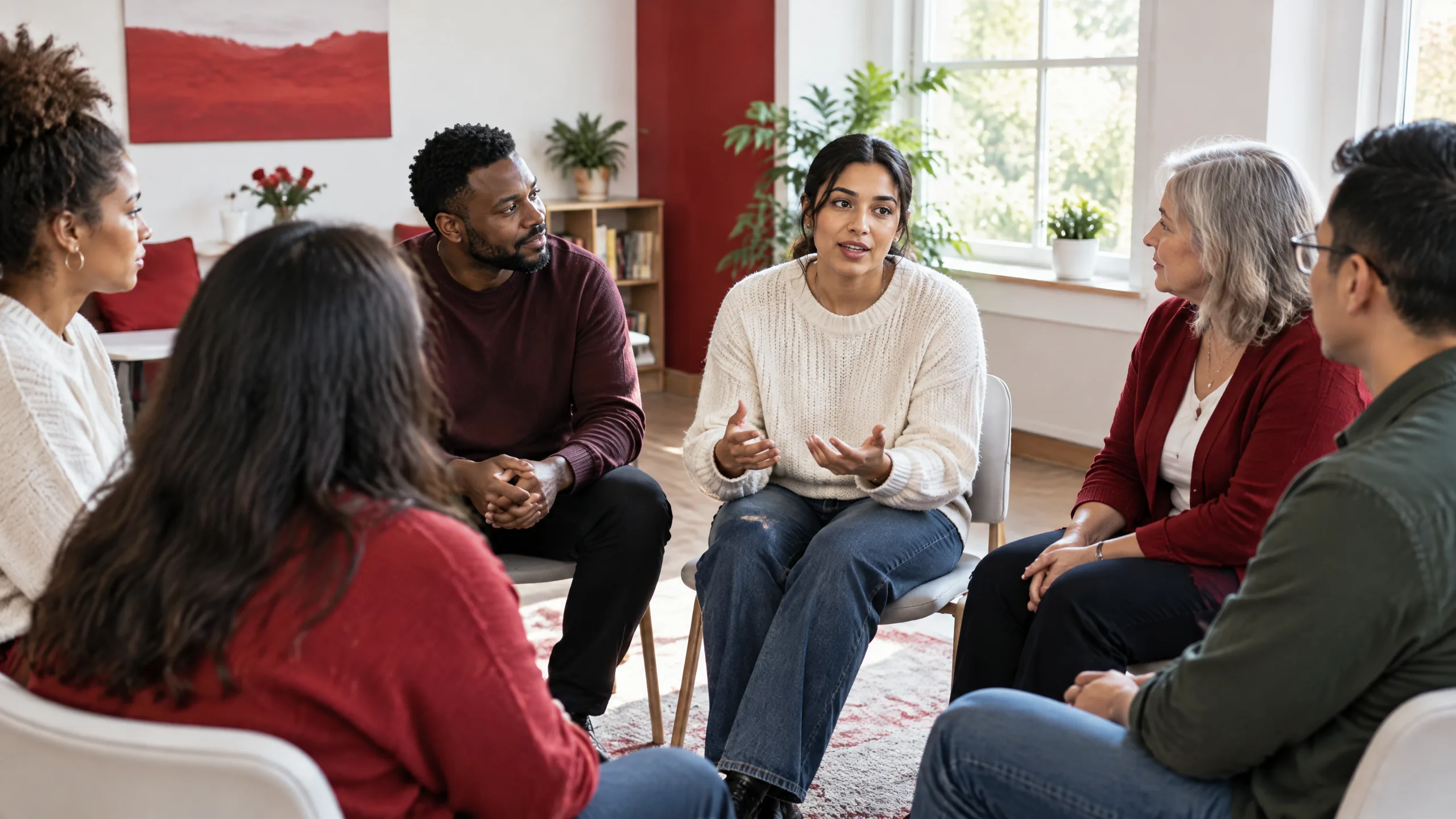 People in a respectful small-group conversation ahead of World Mental Health Day 2026
